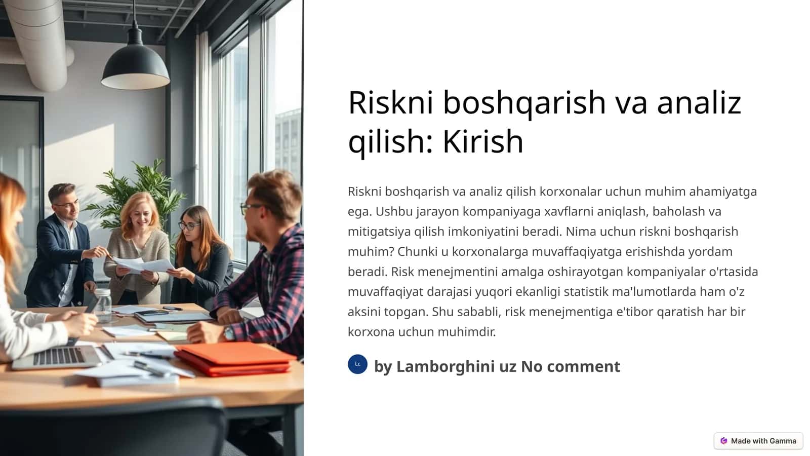 Riskni boshqarish va analiz qilish: Kirish