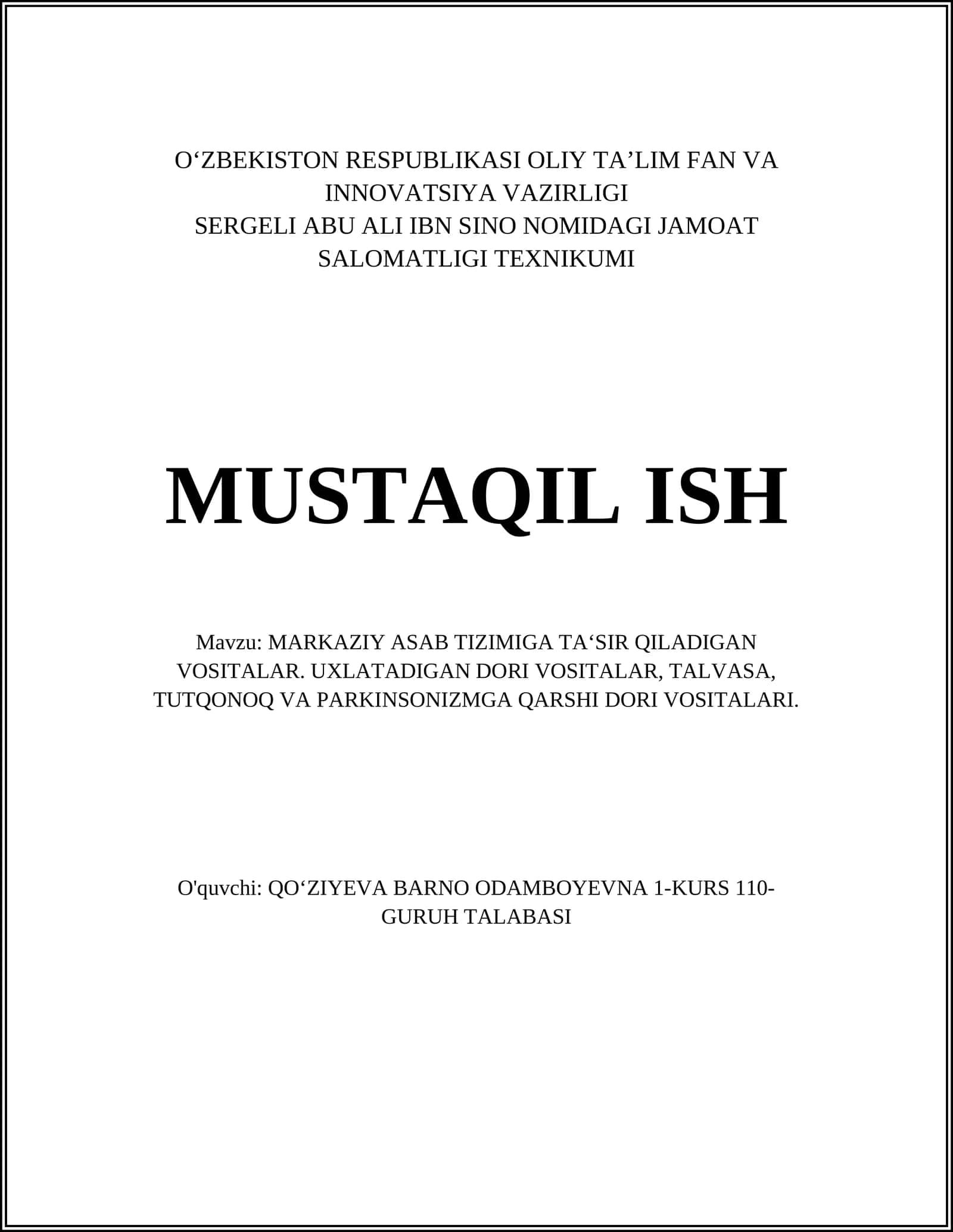 MARKAZIY ASAB TIZIMIGA TA‘SIR QILADIGAN VOSITALAR
