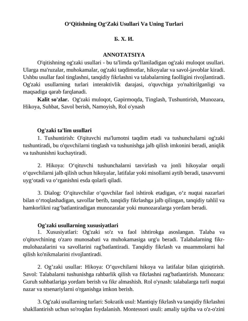 Og'zaki ta'lim usullari