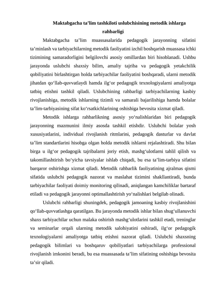 Uslubchi metodik ishlar