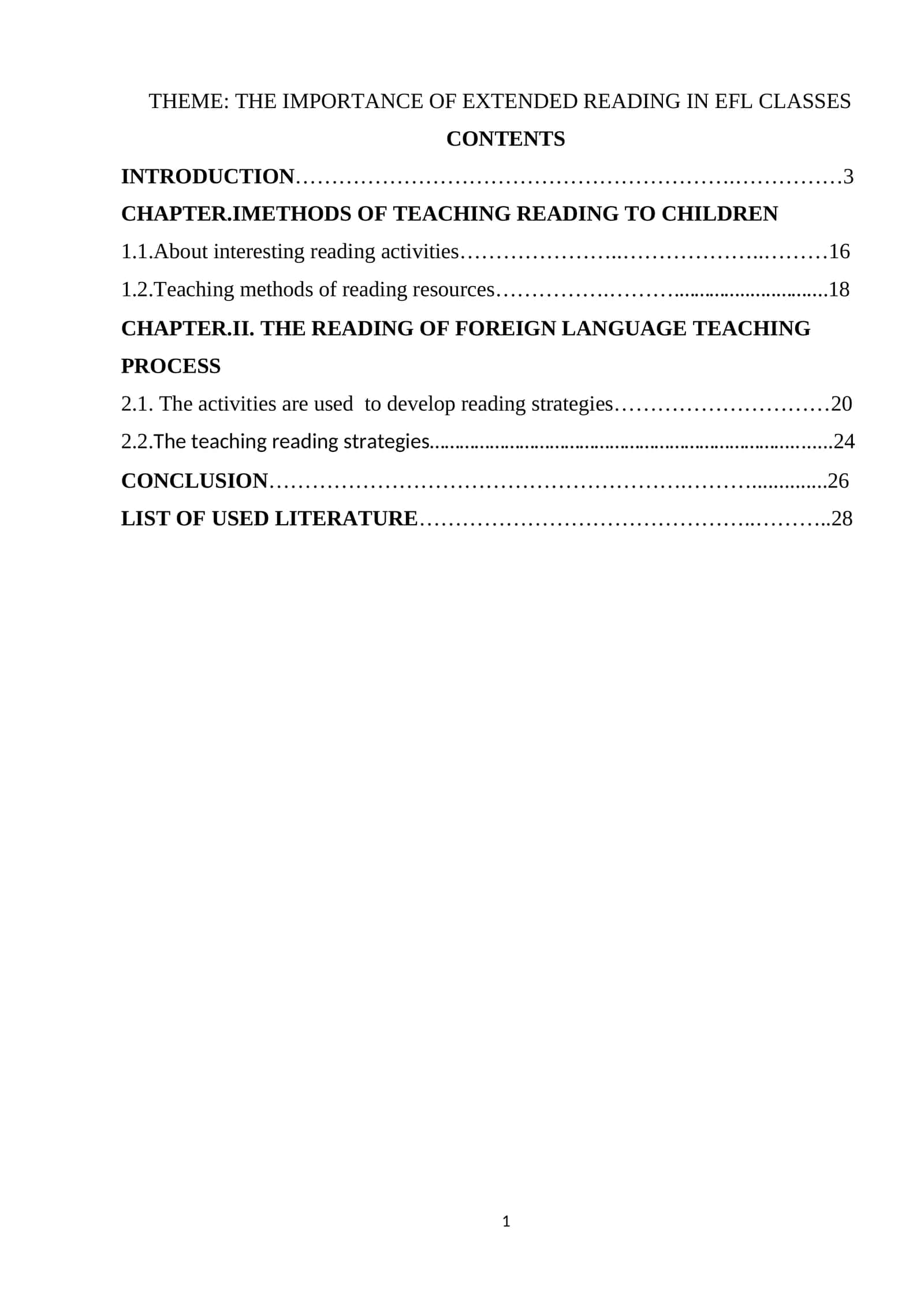 THE IMPORTANCE OF EXTENDED READING IN EFL CLASSES
