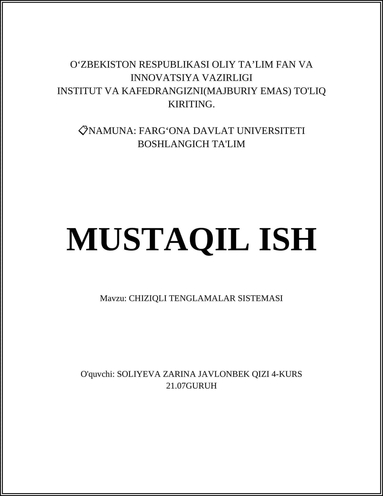 CHIZIQLI TENGLAMALAR SISTEMASI