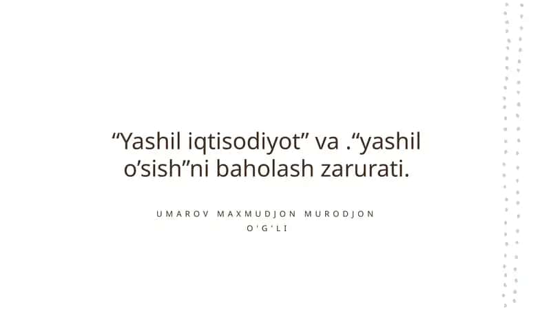 Yashil iqtisodiyot va o'sishning ahamiyati