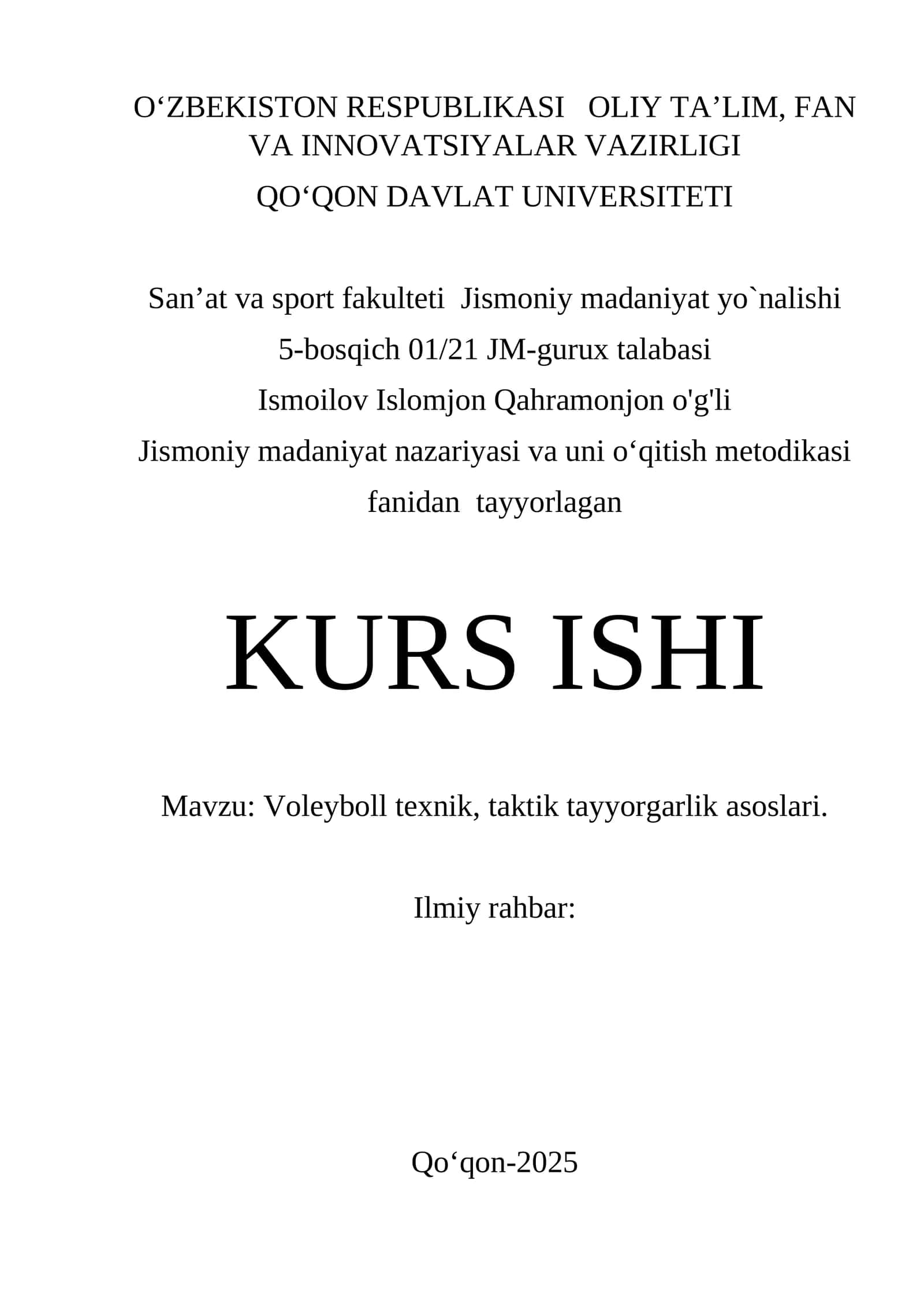 Voleyboll texnik, taktik tayyorgarlik asoslari