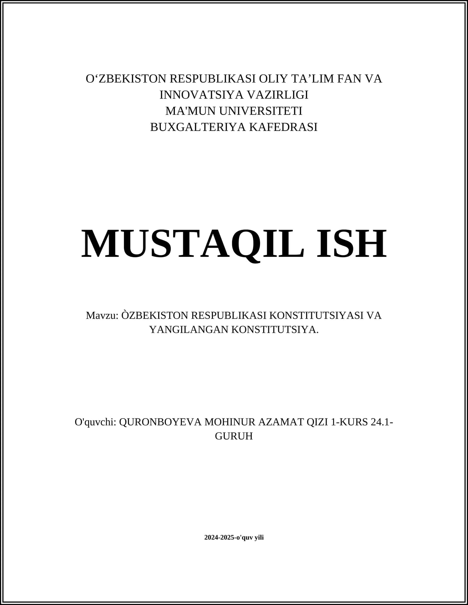 ÒZBEKISTON RESPUBLIKASI KONSTITUTSIYASI VA YANGILANGAN KONSTITUTSIYA