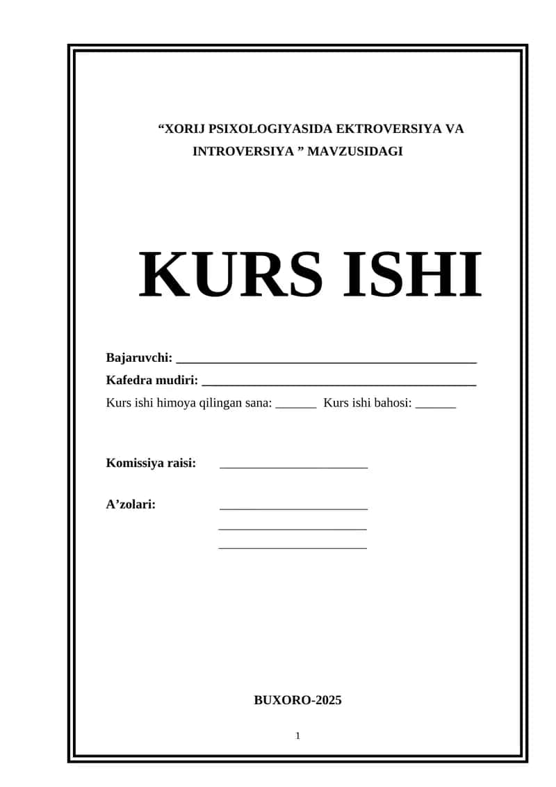 XORIJ PSIXOLOGIYASIDA EKTROVERSIYA VA INTROVERSIYA