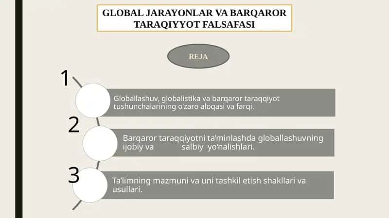 GLOBAL JARAYONLAR VA BARQAROR TARAQIYYOTFALSAFASI