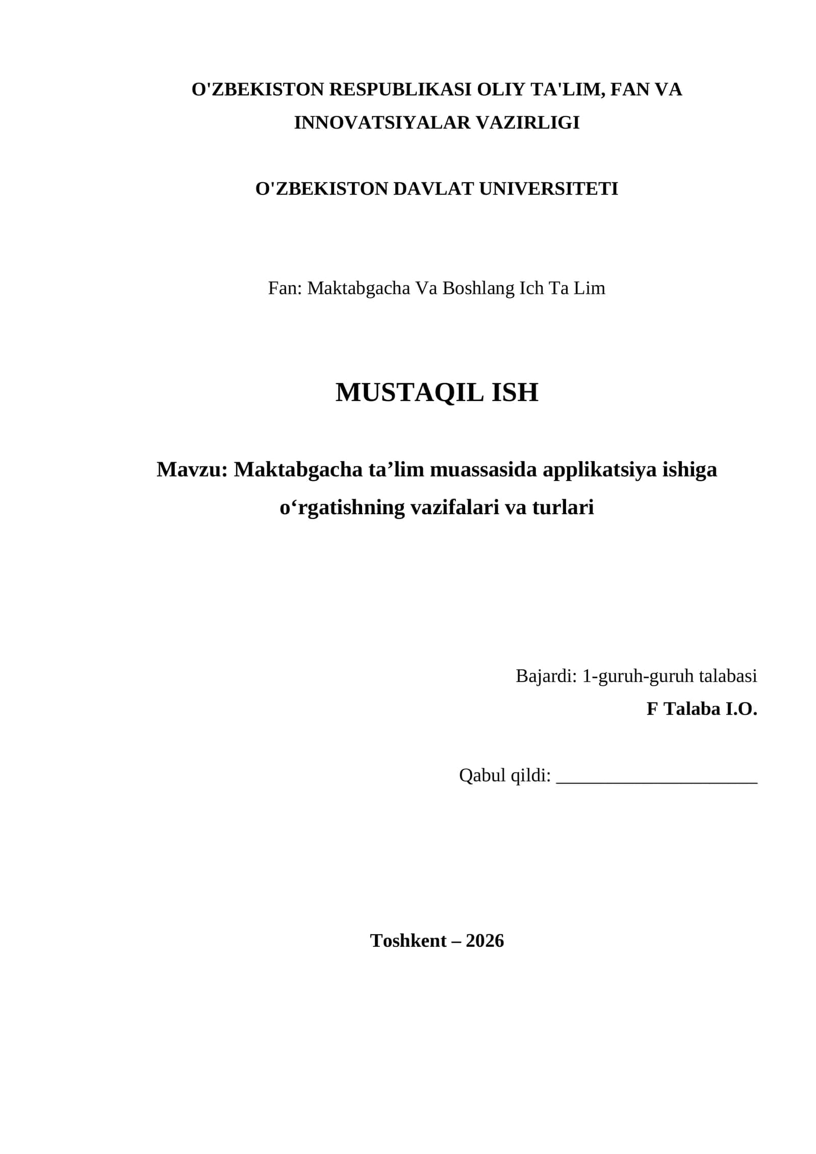 Maktabgacha ta’lim muassasida applikatsiya ishiga o‘rgatishning vazifalari va turlari