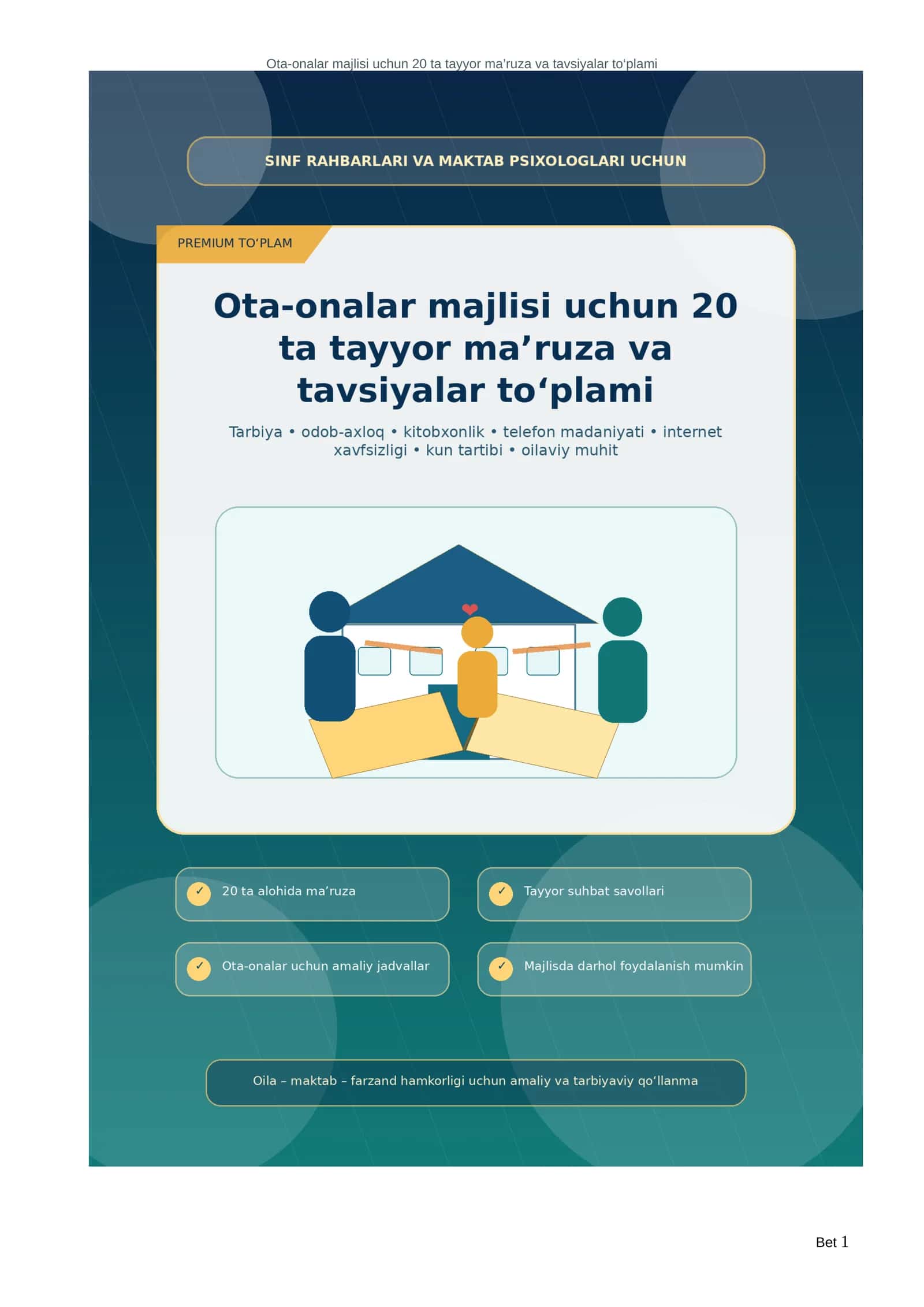 Ota-onalar majlisi uchun 20 ta tayyor ma’ruza va tavsiyalar to‘plami