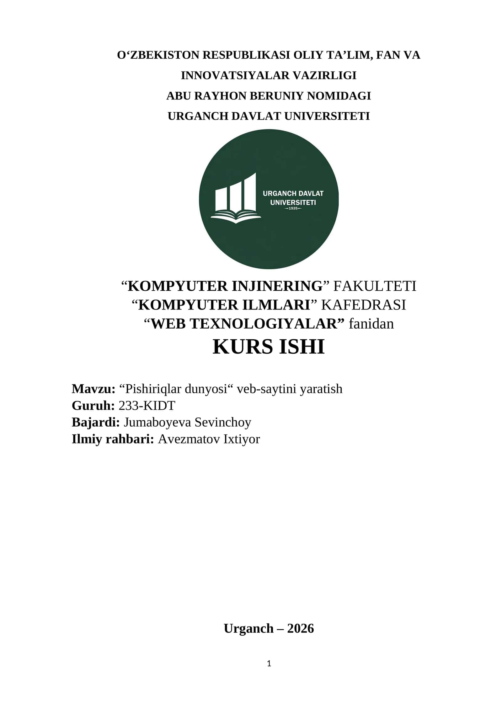 “Pishiriqlar dunyosi“ veb-saytini yaratish