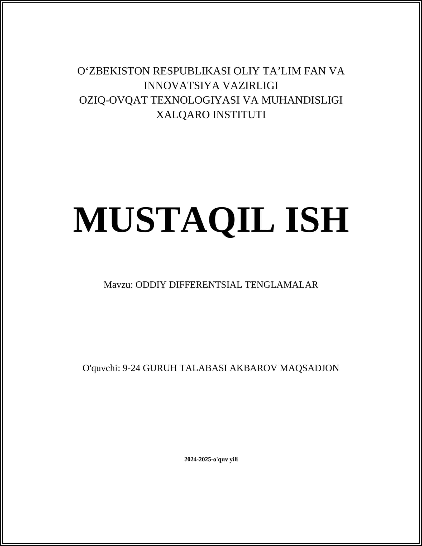 ODDIY DIFFERENTIAL EQUATIONS