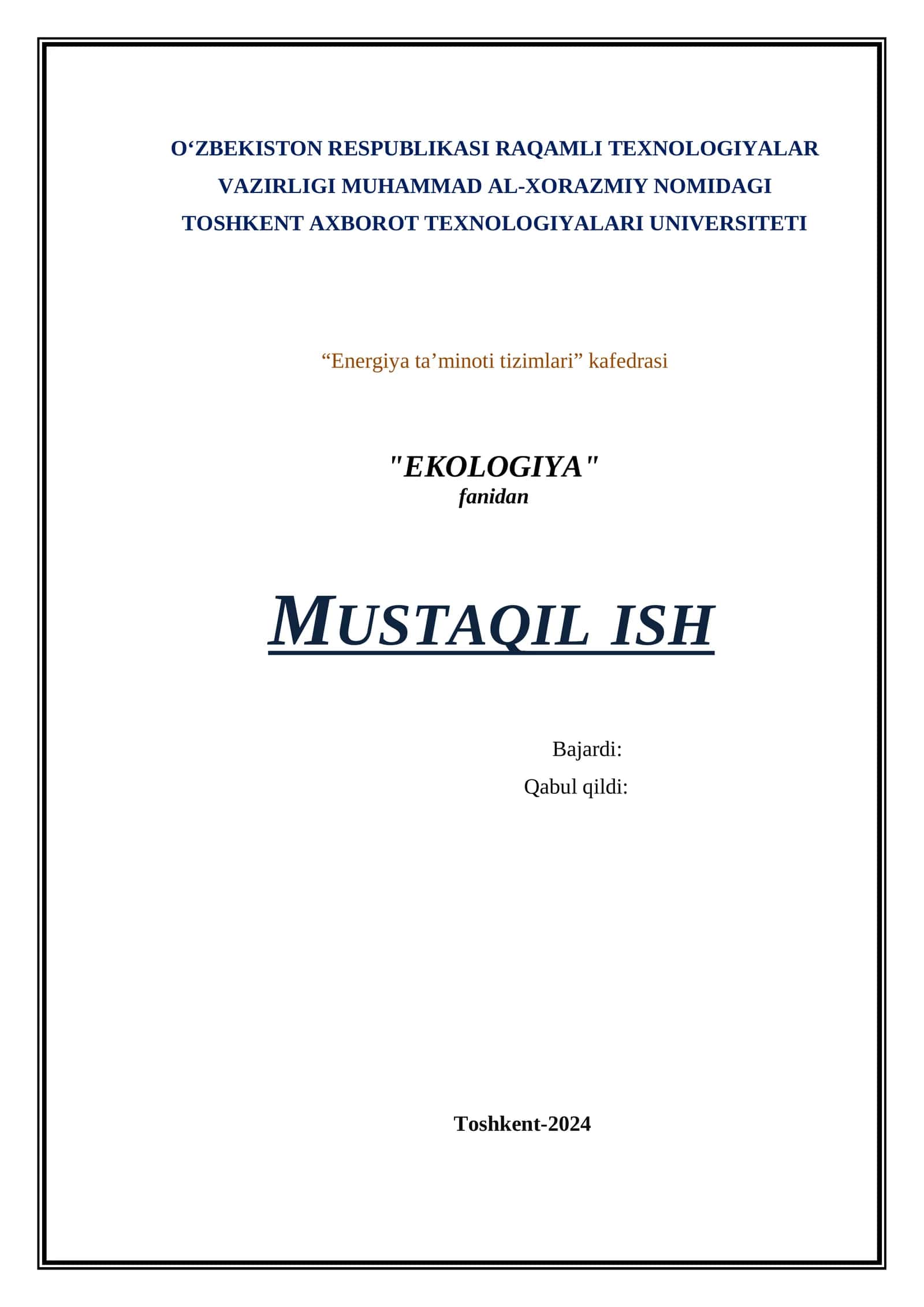Tuproq qatlami va uning inson hayotidagi ahamiyati. Mustaqil ish