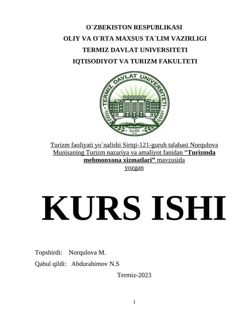 Turizmda mehmonxona xizmatlari