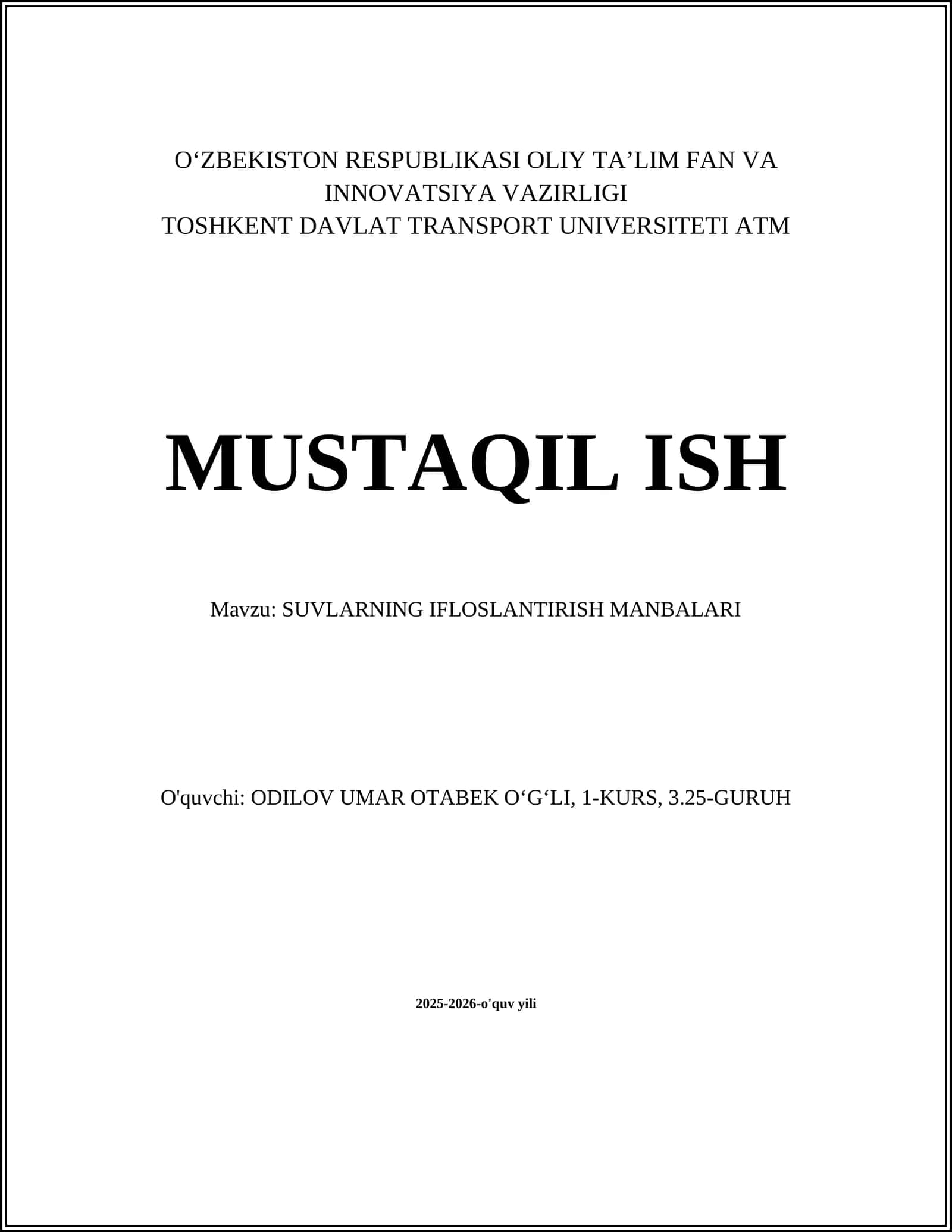 SUVLARNING IFLOSLANTIRISH MANBALARI