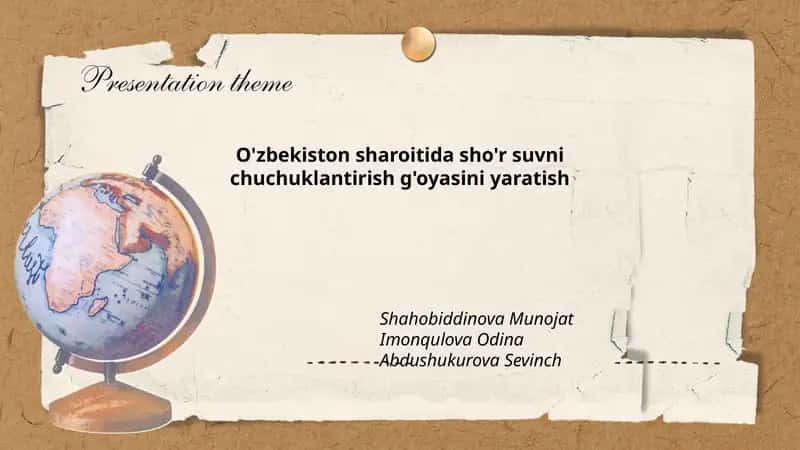O'zbekiston sharoitida sho'r suvni chuchuklantirish g'oyasini yaratish