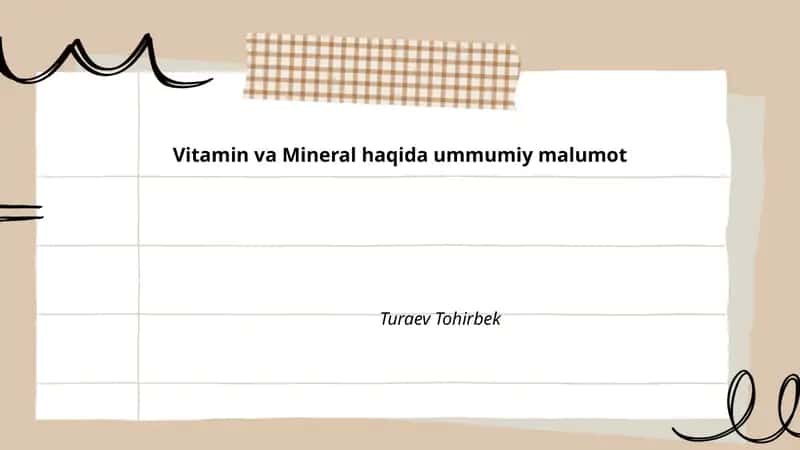 Vitamin va Mineral haqida ummumiy malumot