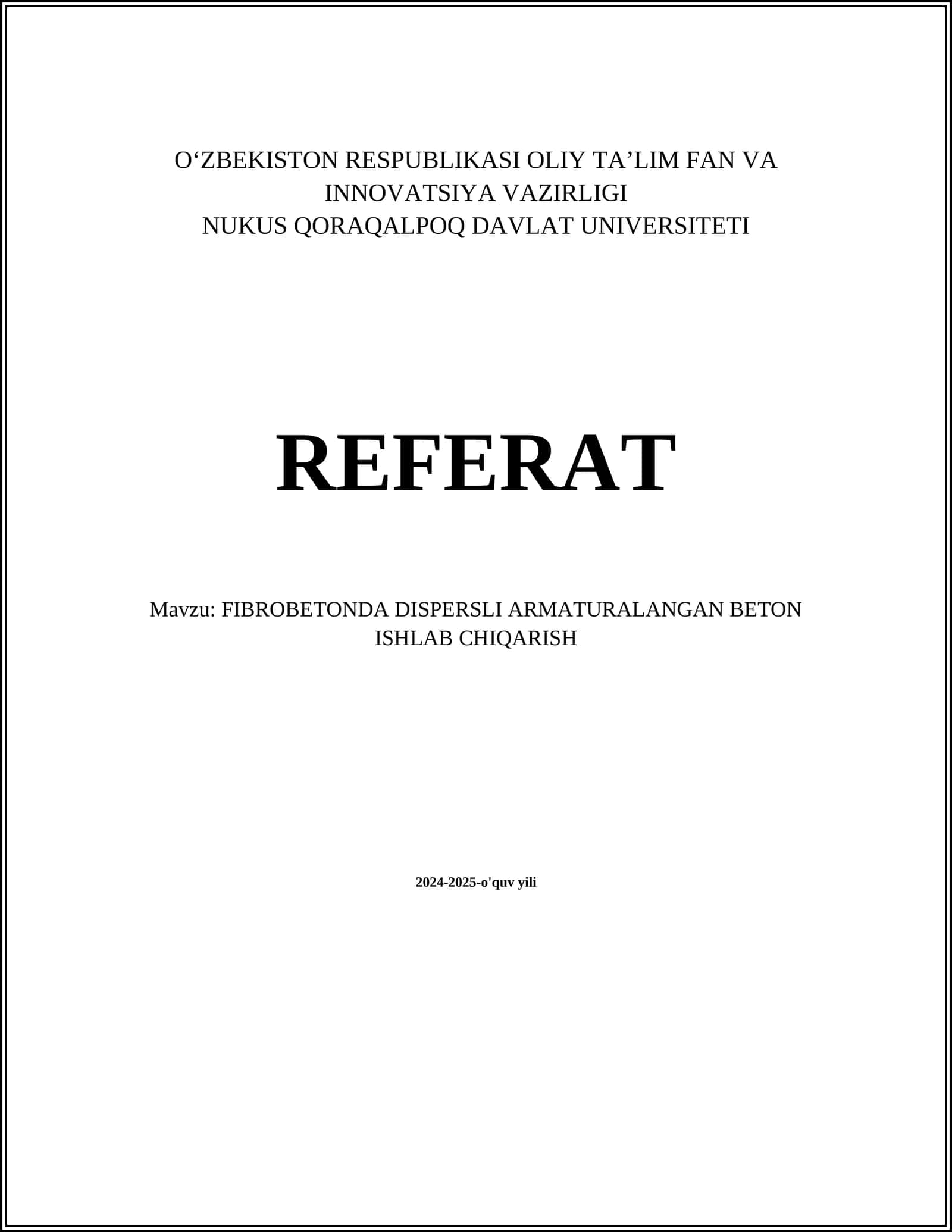 FIBROBETONDA DISPERSLI ARMATURALANGAN BETON ISHLAB CHIQARISH