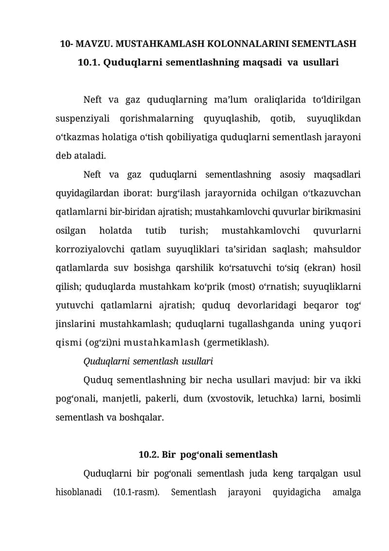 MUSTAHKAMLASH KOLONNALARINI SEMENTLASH