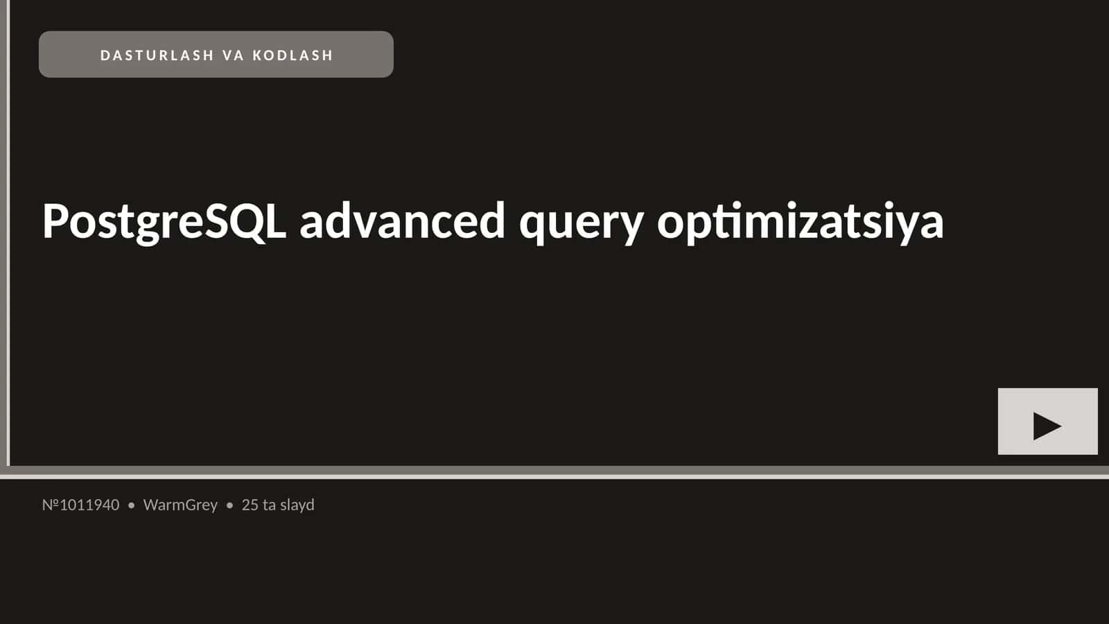 PostgreSQL advanced query optimizatsiya