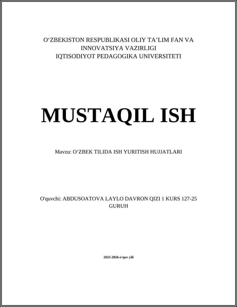 OʻZBEK TILIDA ISH YURITISH HUJJATLARI