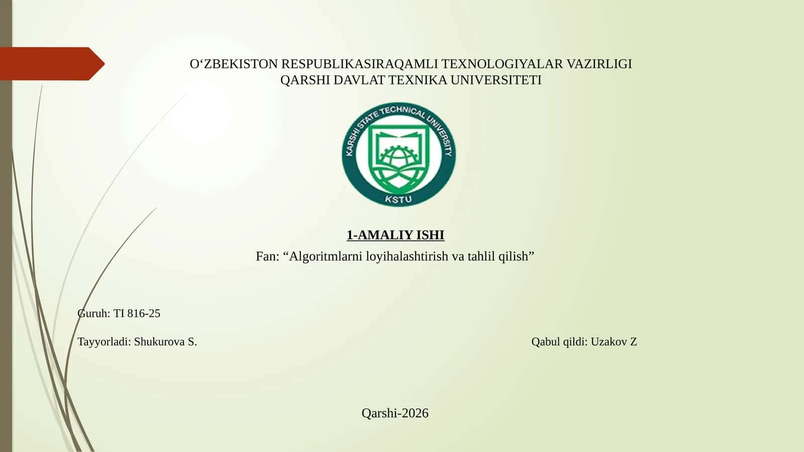 Algoritmlarning matematik asoslari. Algoritmlarni loyihalashda soha muammosining o‘rni. Muammoni masala ko‘rinishida shakllantirish (matematik, mantiqiy model ko‘rinishida ifodalash) va tushunish.