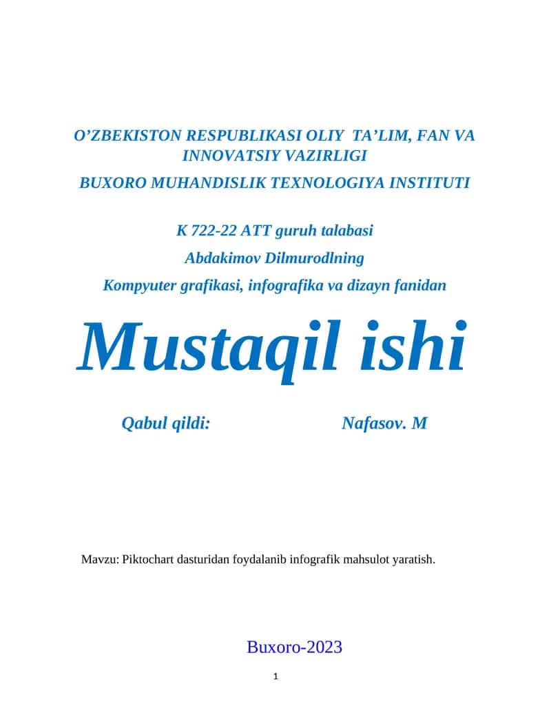 Piktochart dasturidan foydalanib infografik mahsulot yaratish