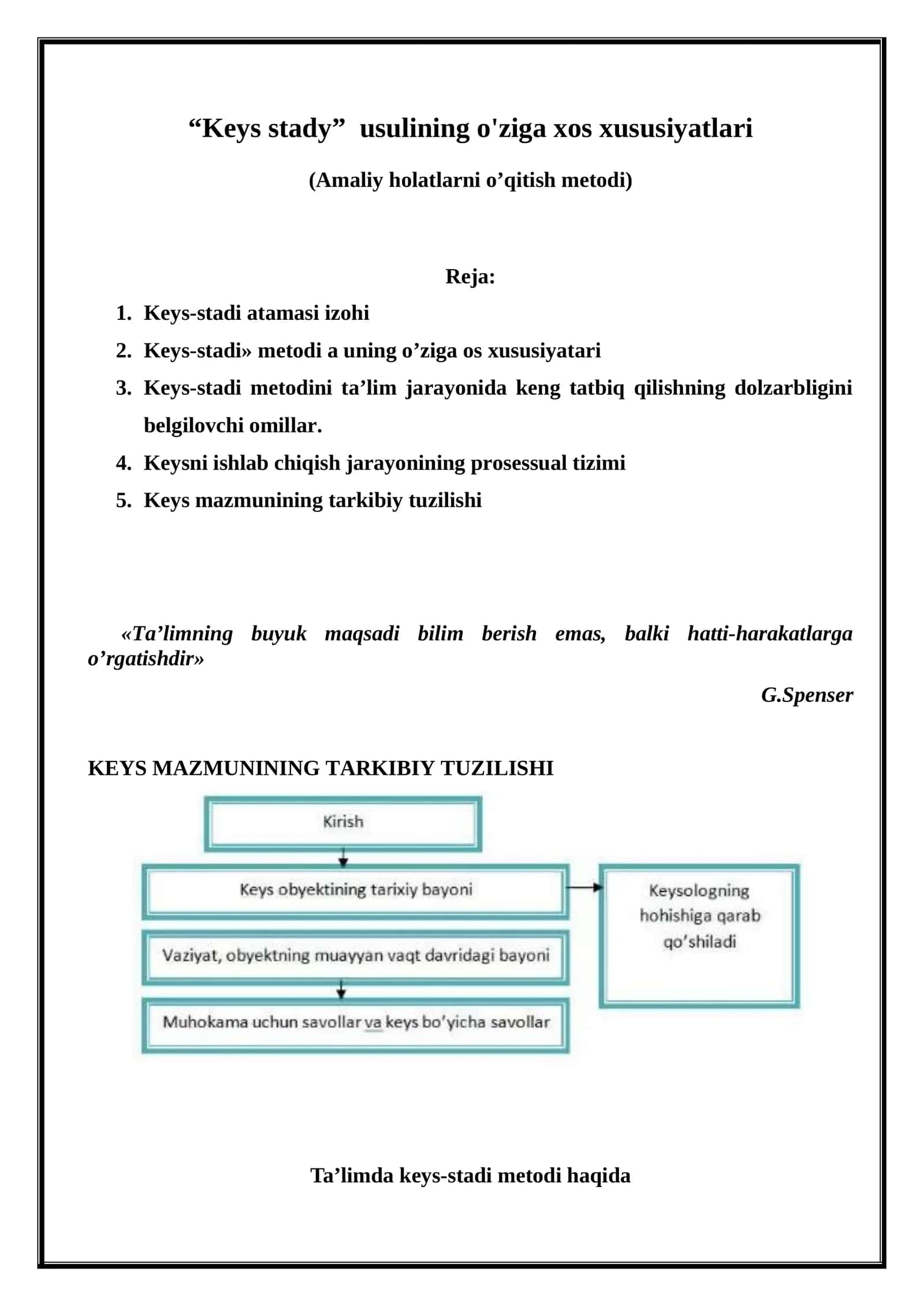 Keys-stadi usulining o'ziga xos xususiyatlari