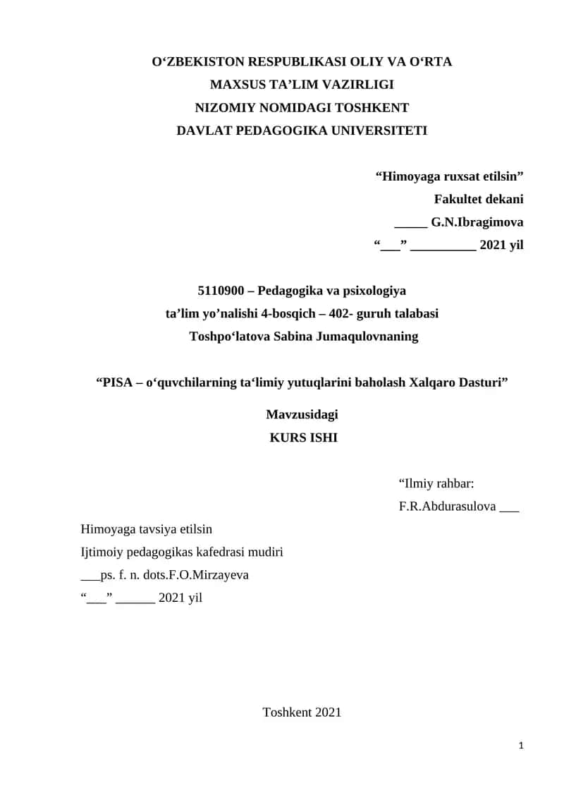 PISA – oʻquvchilarning taʻlimiy yutuqlarini baholash Xalqaro Dasturi