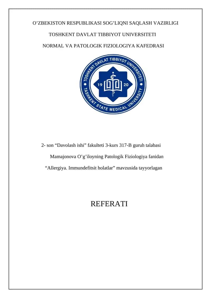 Allergiya. Immundefitsit holatlar