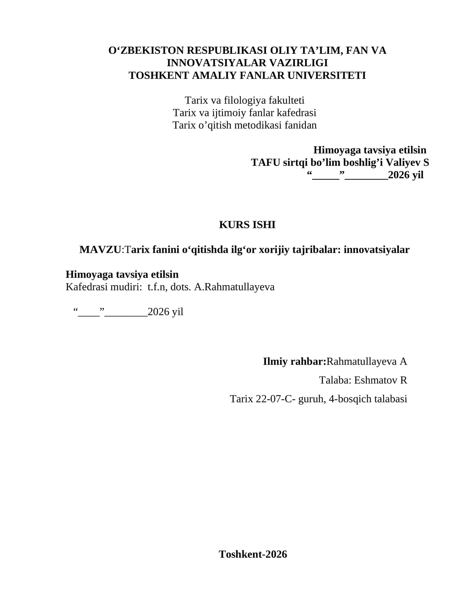 Tarix fanini o‘qitishda ilg‘or xorijiy tajribalar: innovatsiyalar