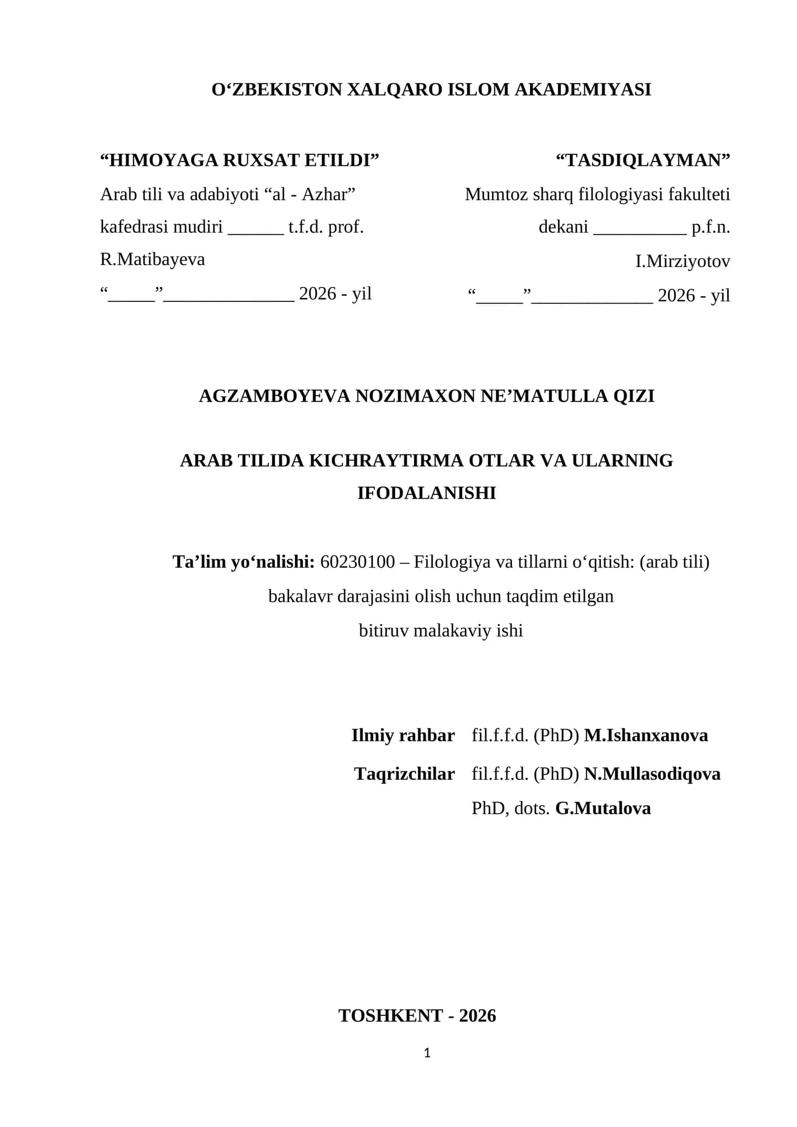 BMI ARAB TILIDA KICHRAYTIRMA OTLAR VA ULARNING IFODALANISHI.