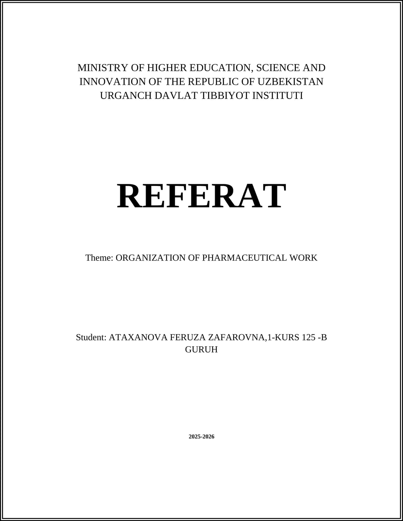ORGANIZATION OF PHARMACEUTICAL WORK