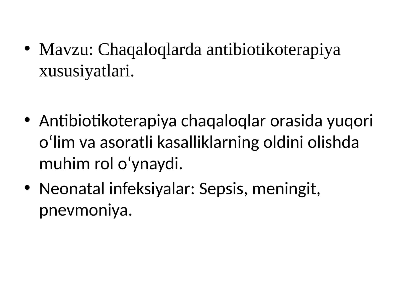 Chaqaloqlarda Antibiotik terapiya xususiyatlari