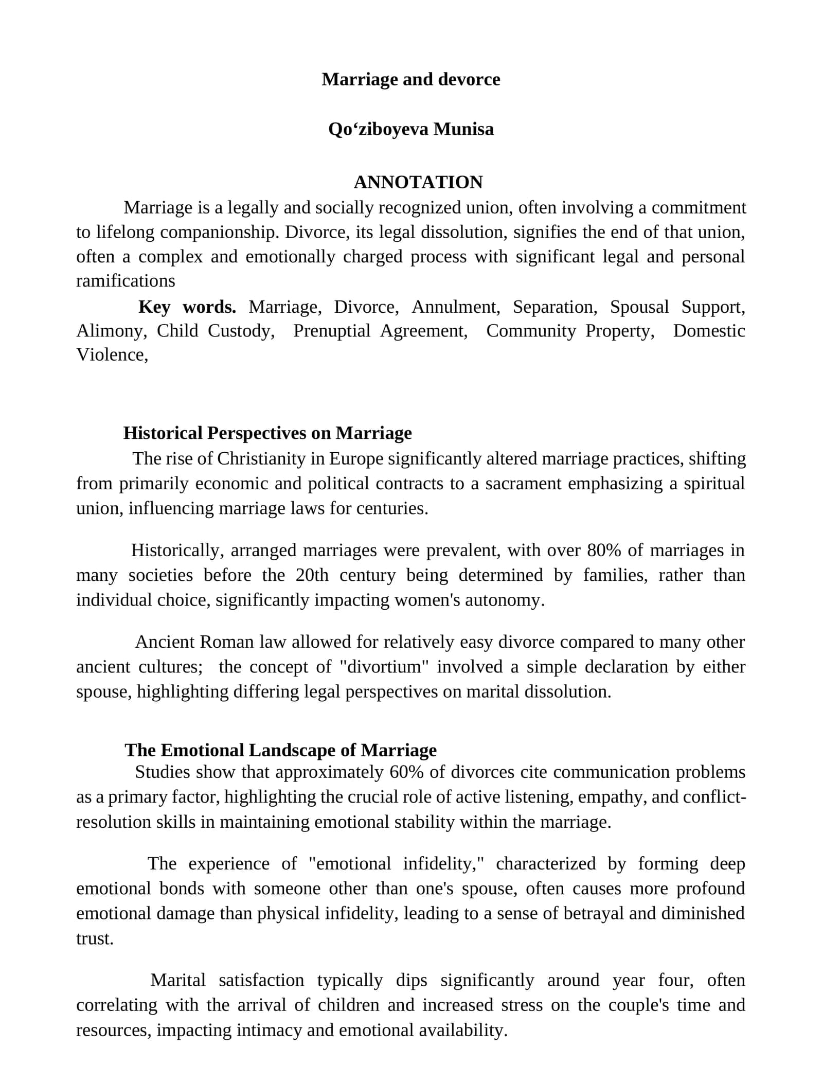 Marriage and devorce