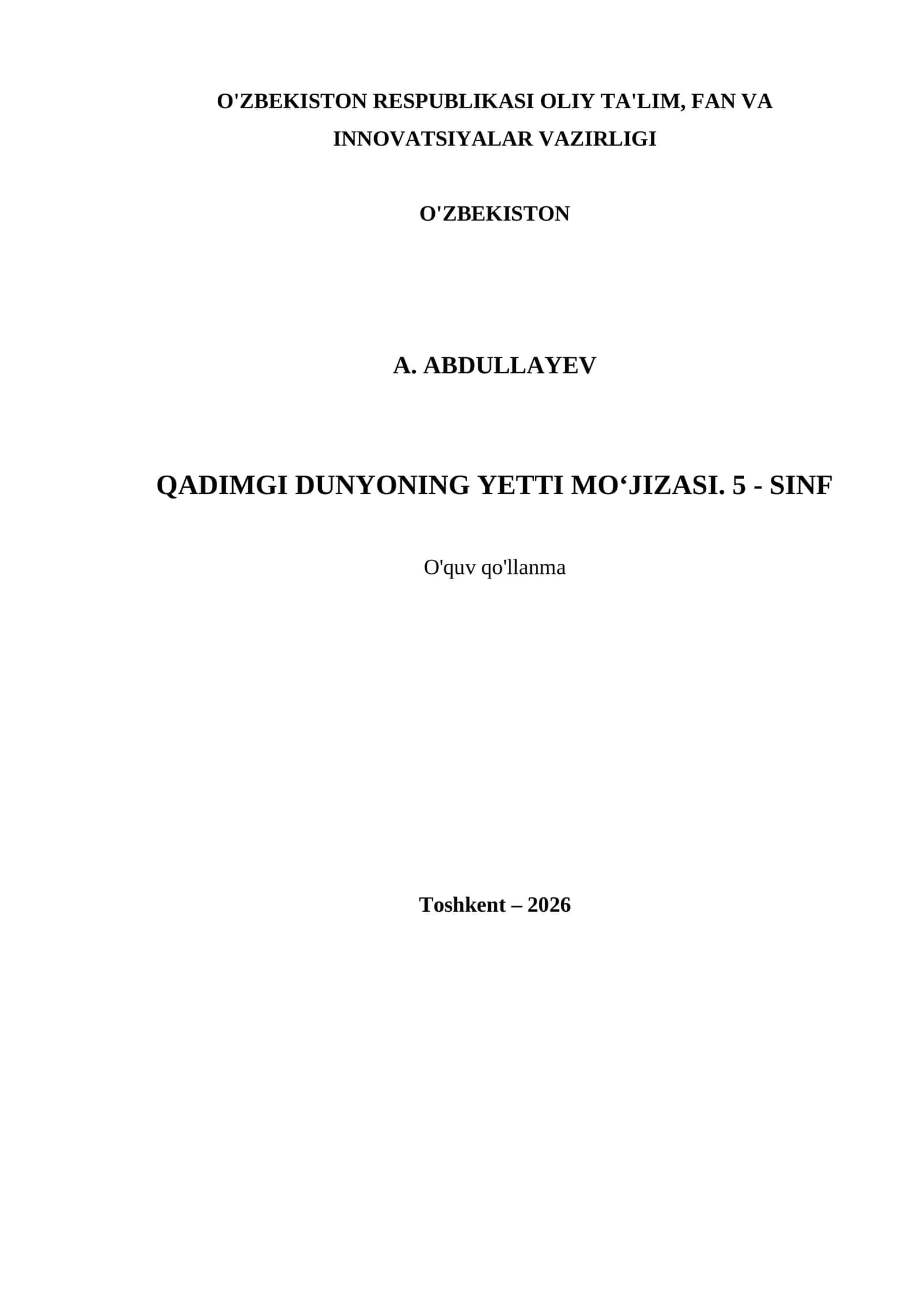 QADIMGI DUNYONING YETTI MO‘JIZASI. 5 - SINF