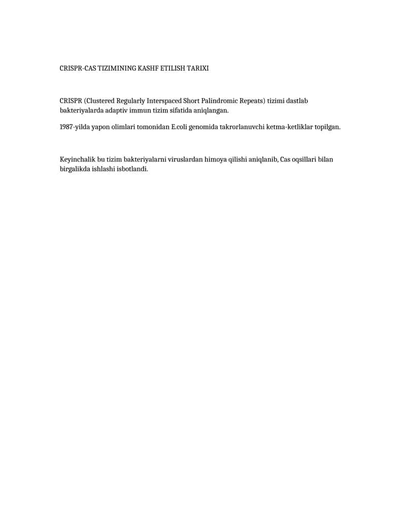 CRISPR-CAS TIZIMINING KASHF ETILISH TARIXI