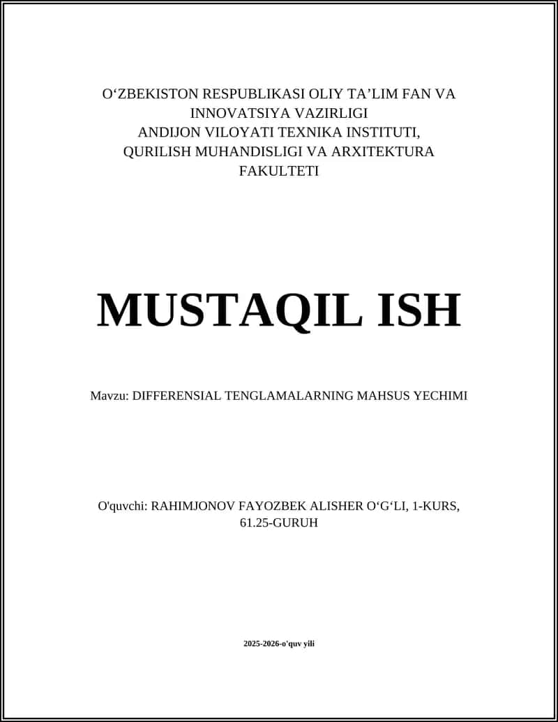 DIFFERENSIAL TENGLAMALARNING MAHSUS YECHIMI