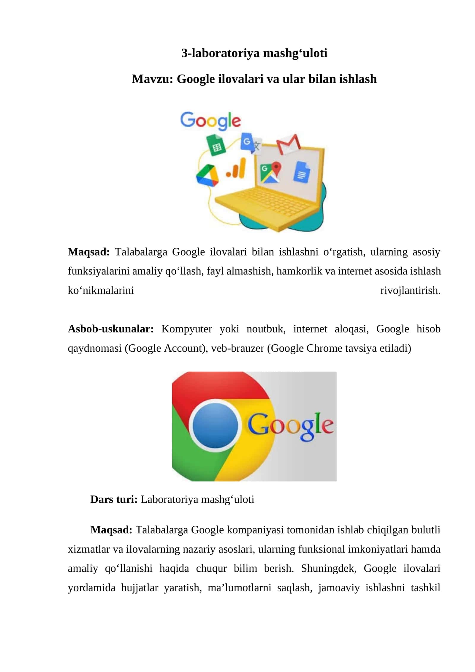 Google ilovalari va ular bilan ishlash