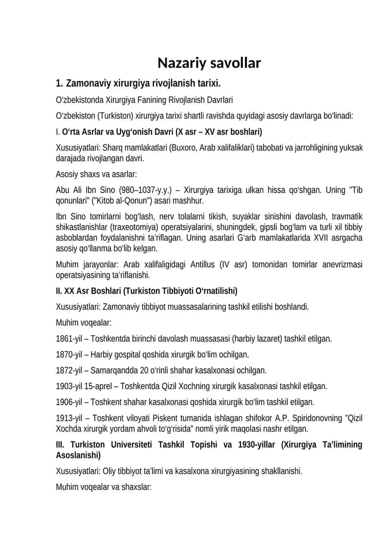 Zamonaviy Xirurgiya Rivojlanish Tarixi