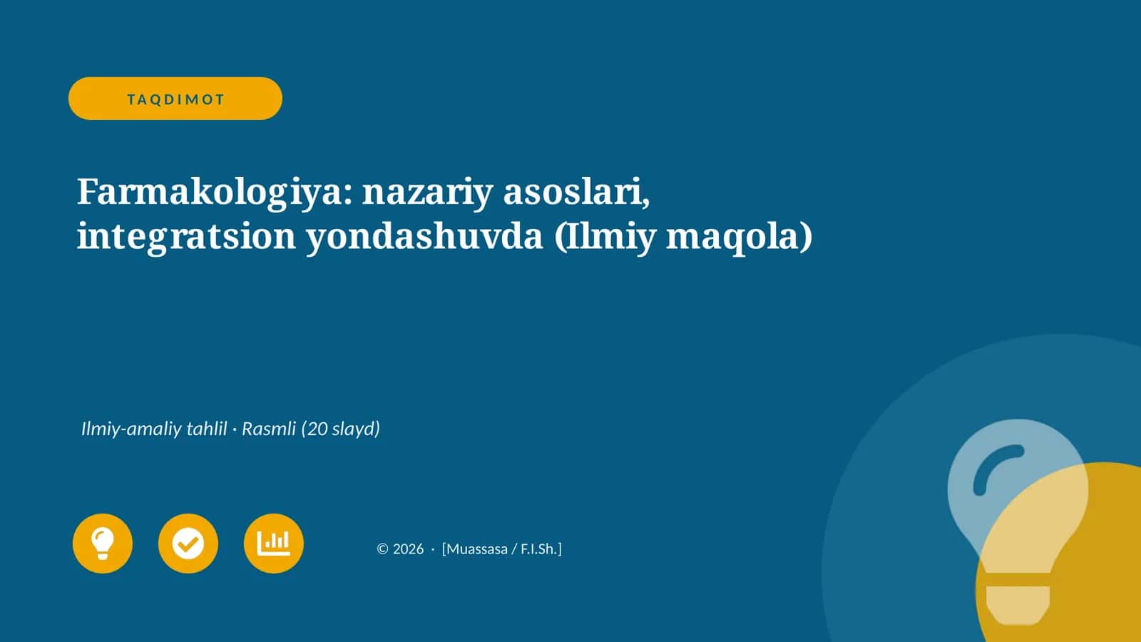 Farmakologiya: nazariy asoslari, integratsion yondashuvda