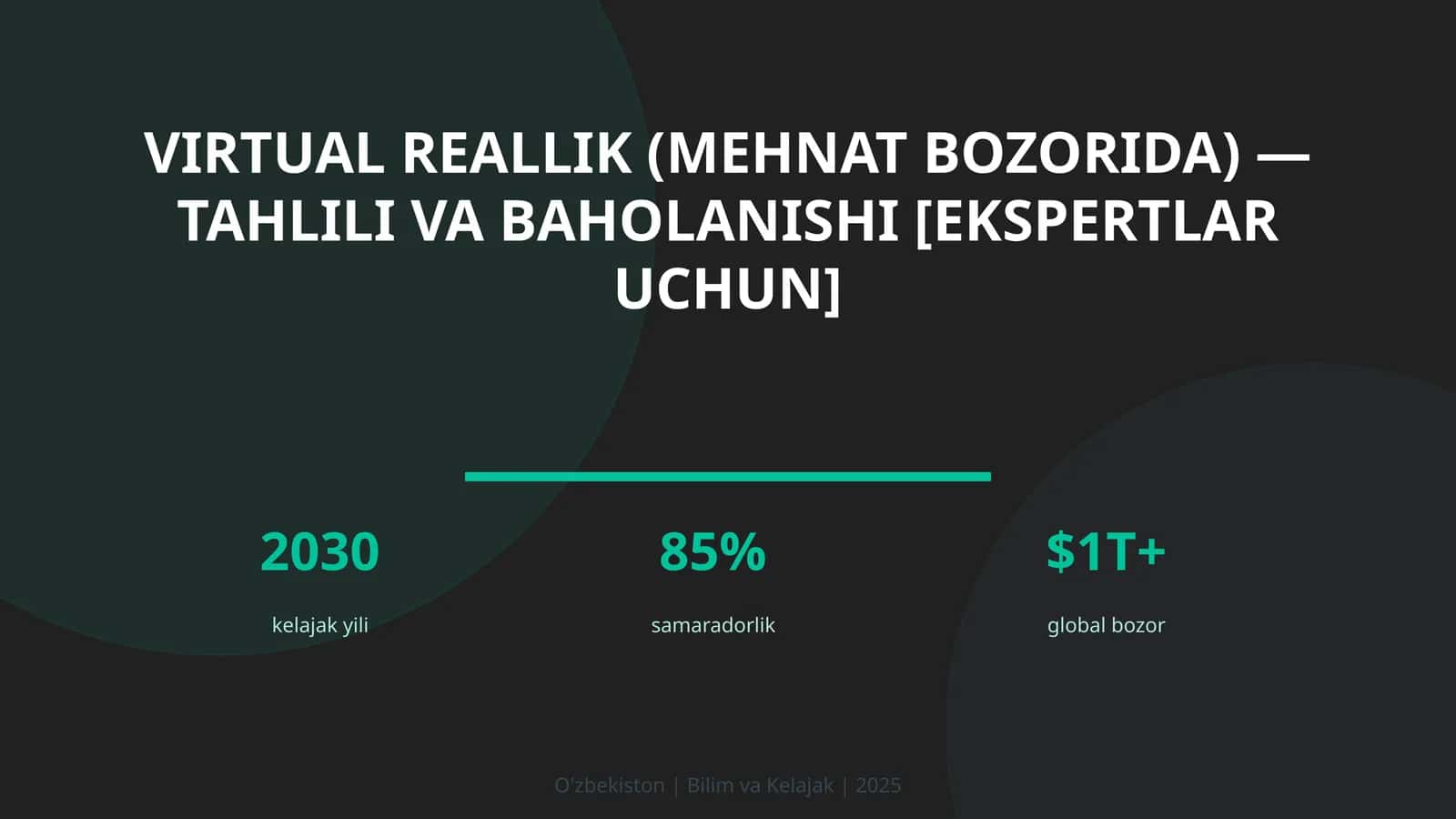 Virtual reallik (mehnat bozorida) — tahlili va baholanishi [ekspertlar uchun]