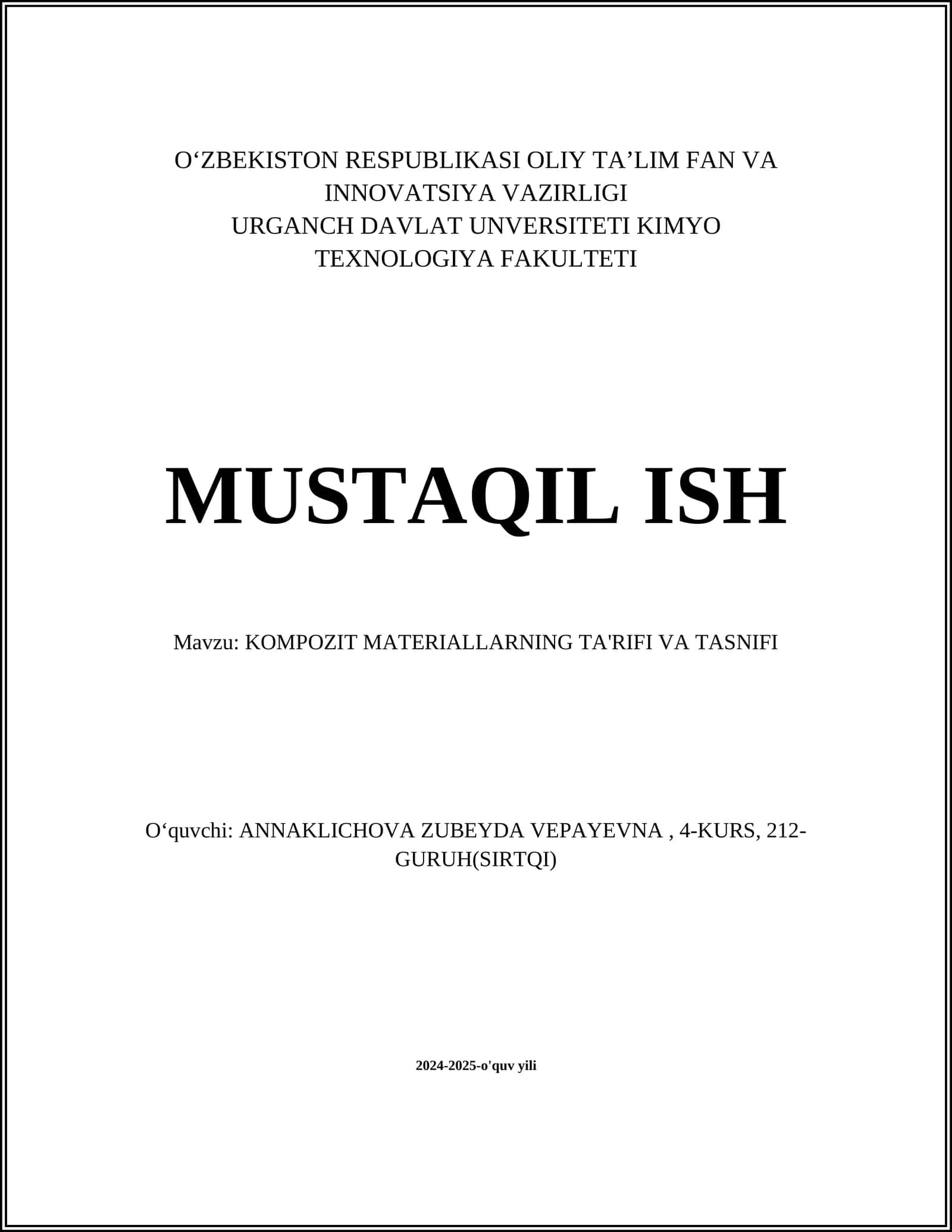 KOMPOZIT MATERIALLARNING TA'RIFI VA TASNIFI