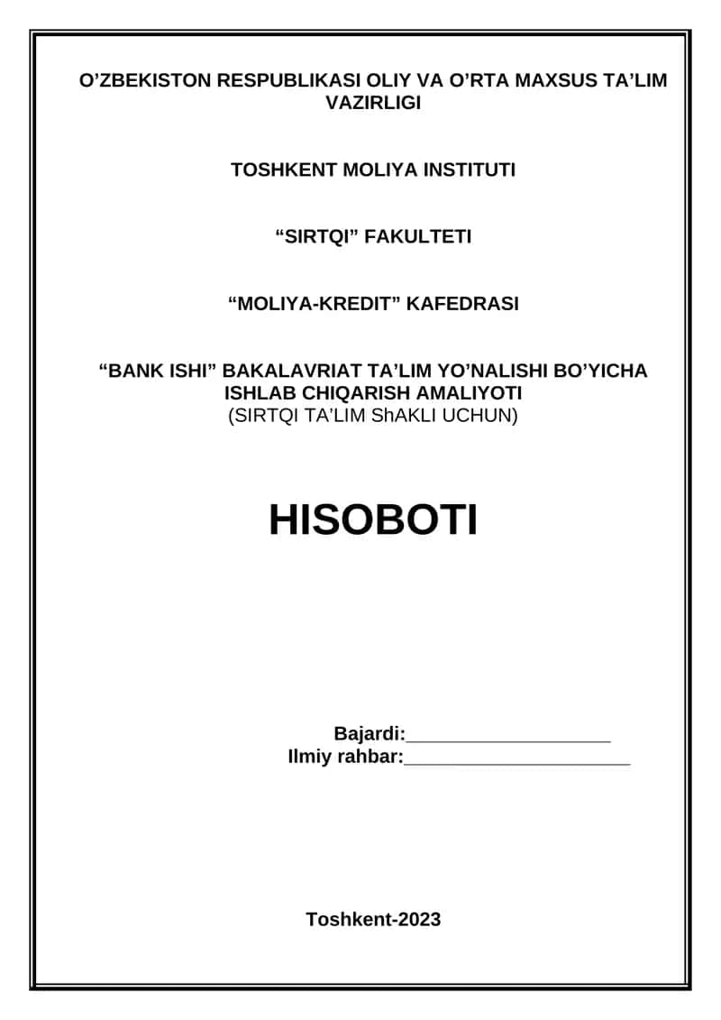 “BANK ISHI” BAKALAVRIAT TA’LIM YO’NALISHI