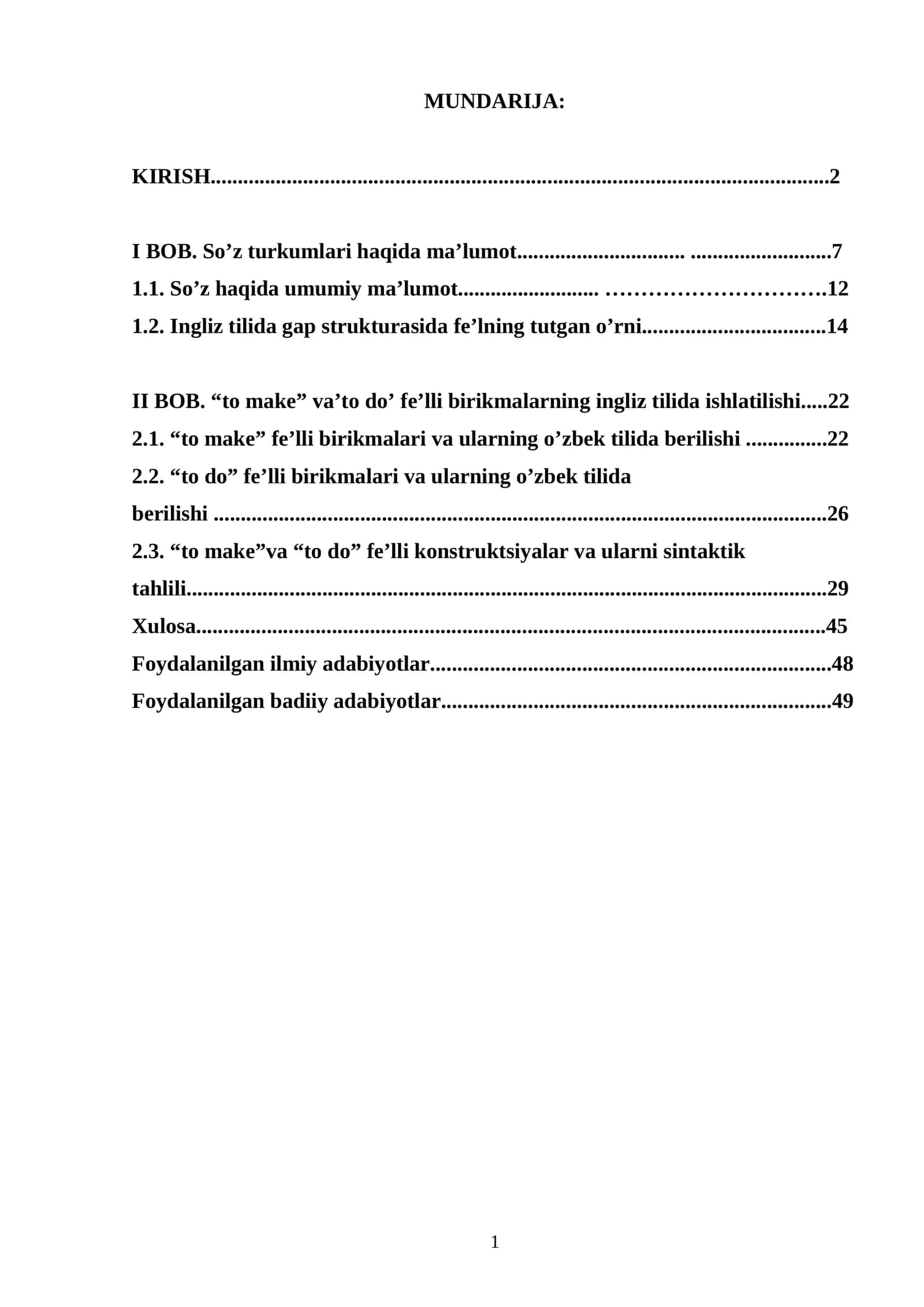 Ingliz tilida gap strukturasida fe’lning tutgan o’rni