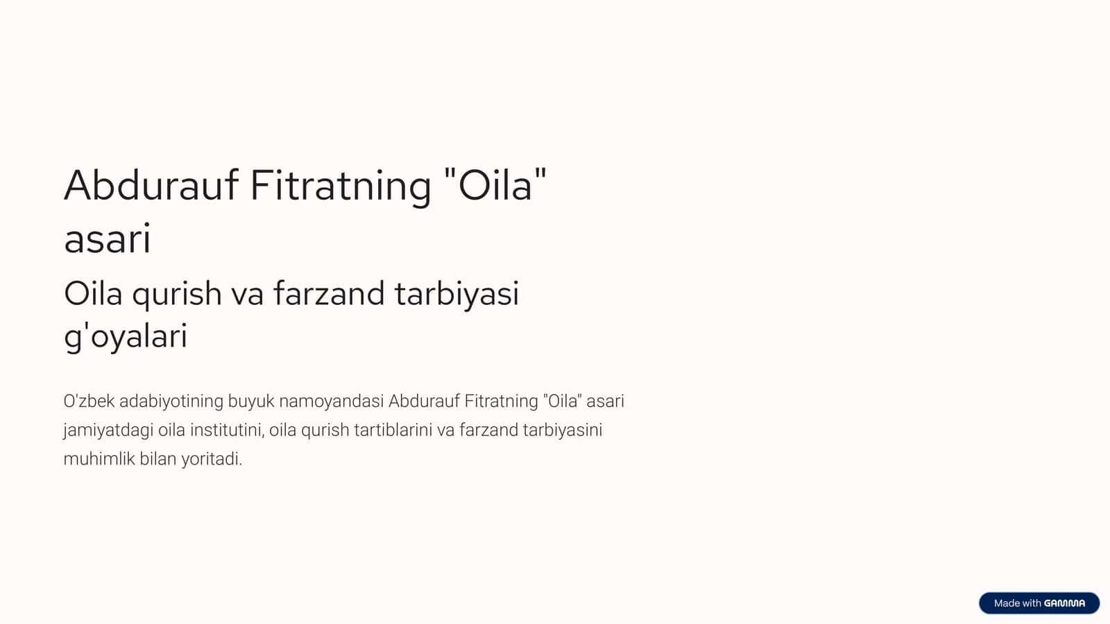 Abdurauf Fitratning "Oila" asari