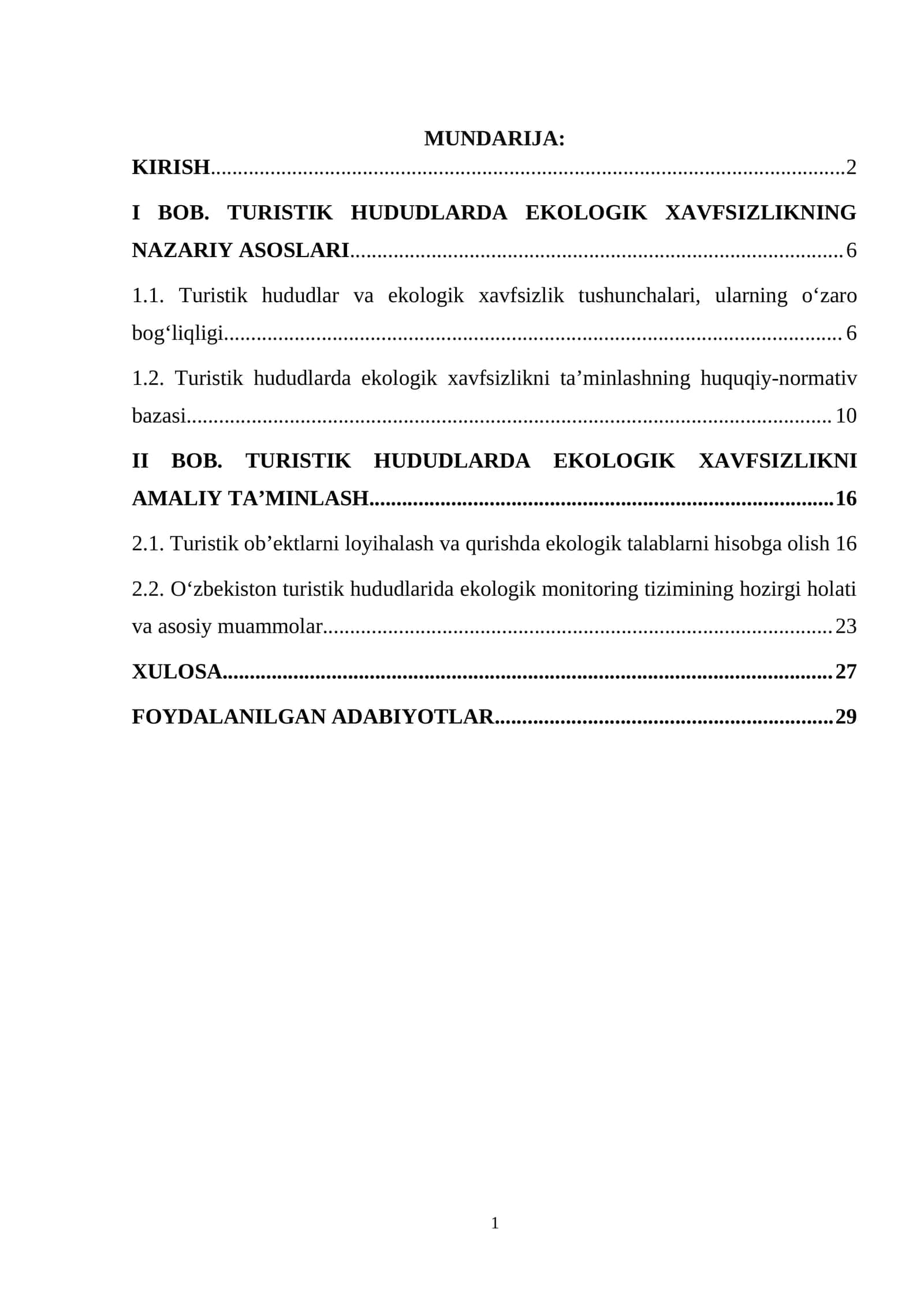 TURISTIK HUDUDLАRDА EKОLОGİK XАVFSIZLIKNI АMАLIY TА’MINLАSH