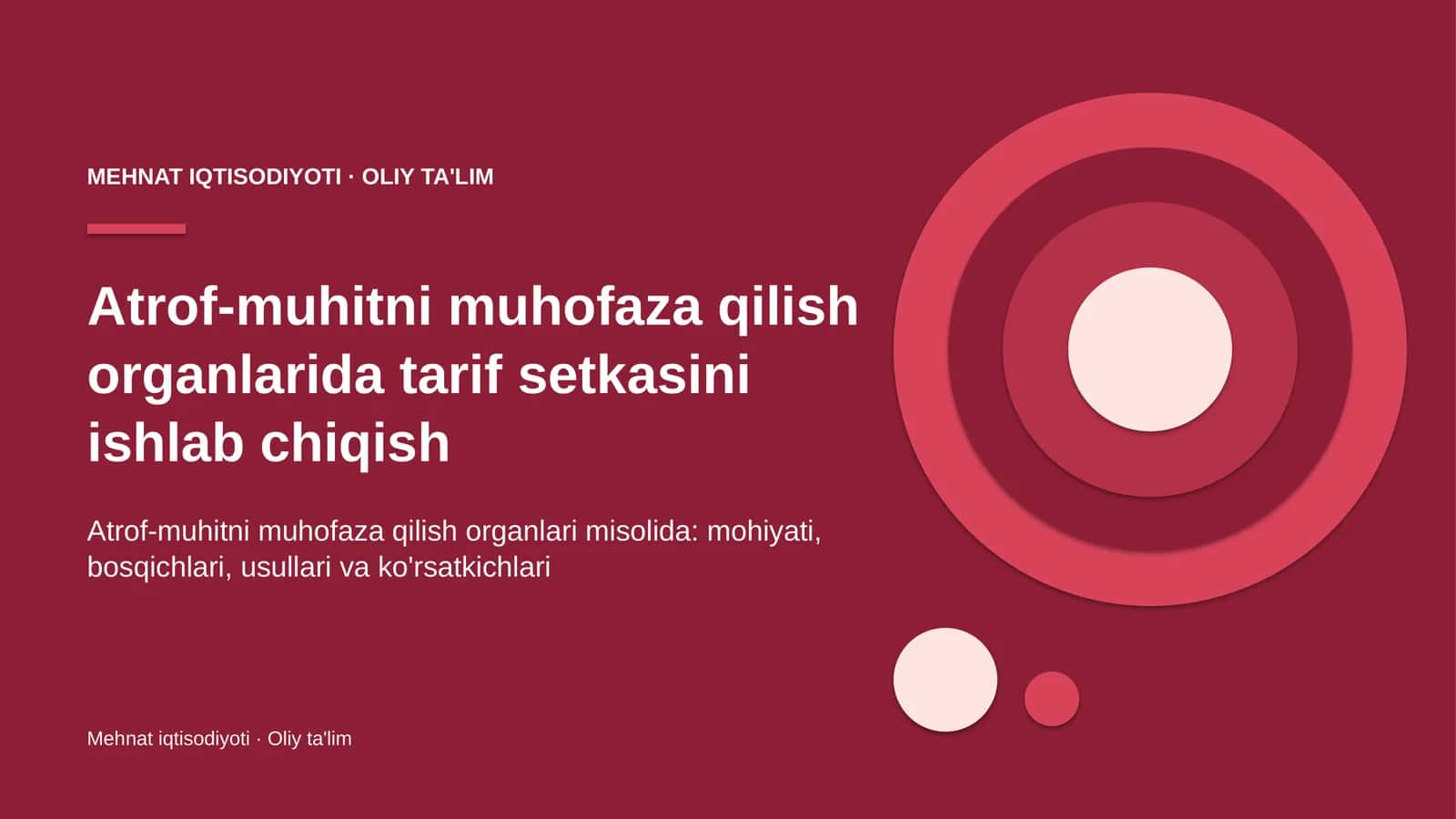 Atrof-muhitni muhofaza qilish organlarida tarif setkasini ishlab chiqish