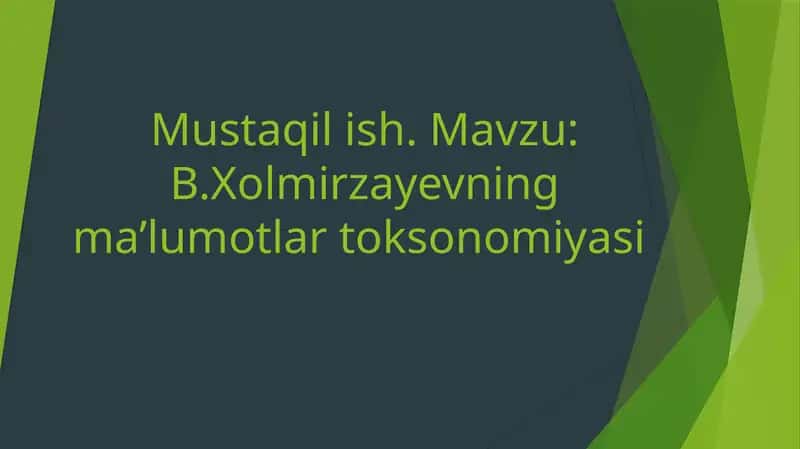 B.Xolmirzayevning ma'lumotlar toksonomiyasi