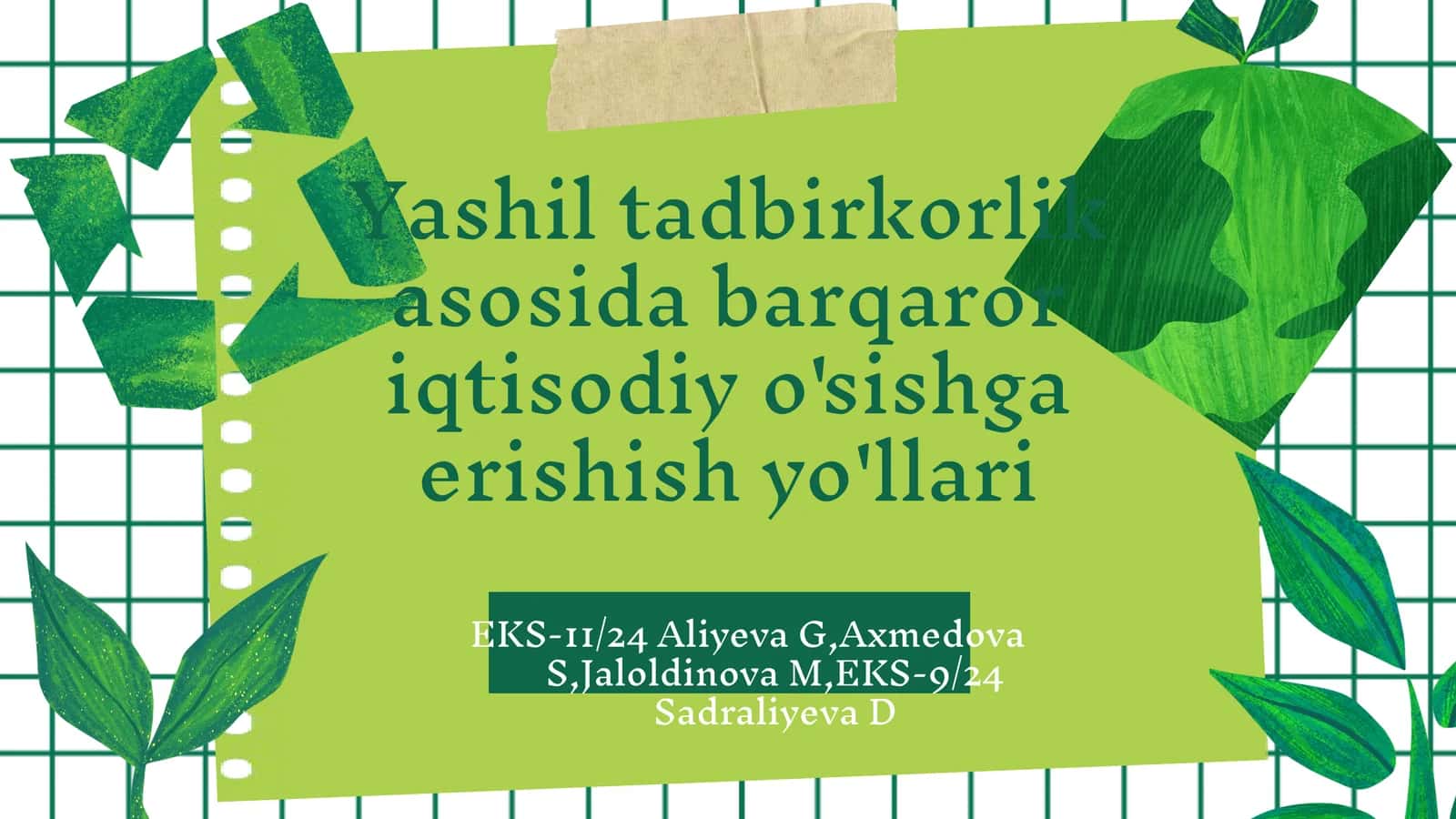 Yashil tadbirkorlik asosida barqaror iqtisodiy o'sishga erishish yo'llari