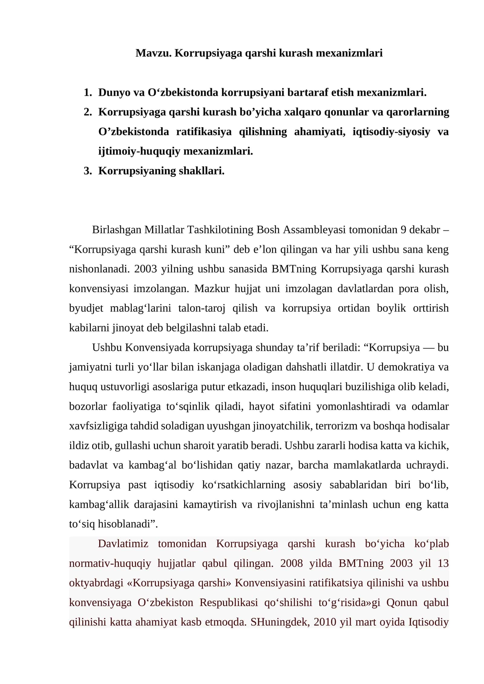Korrupsiyaga qarshi kurash mexanizmlari